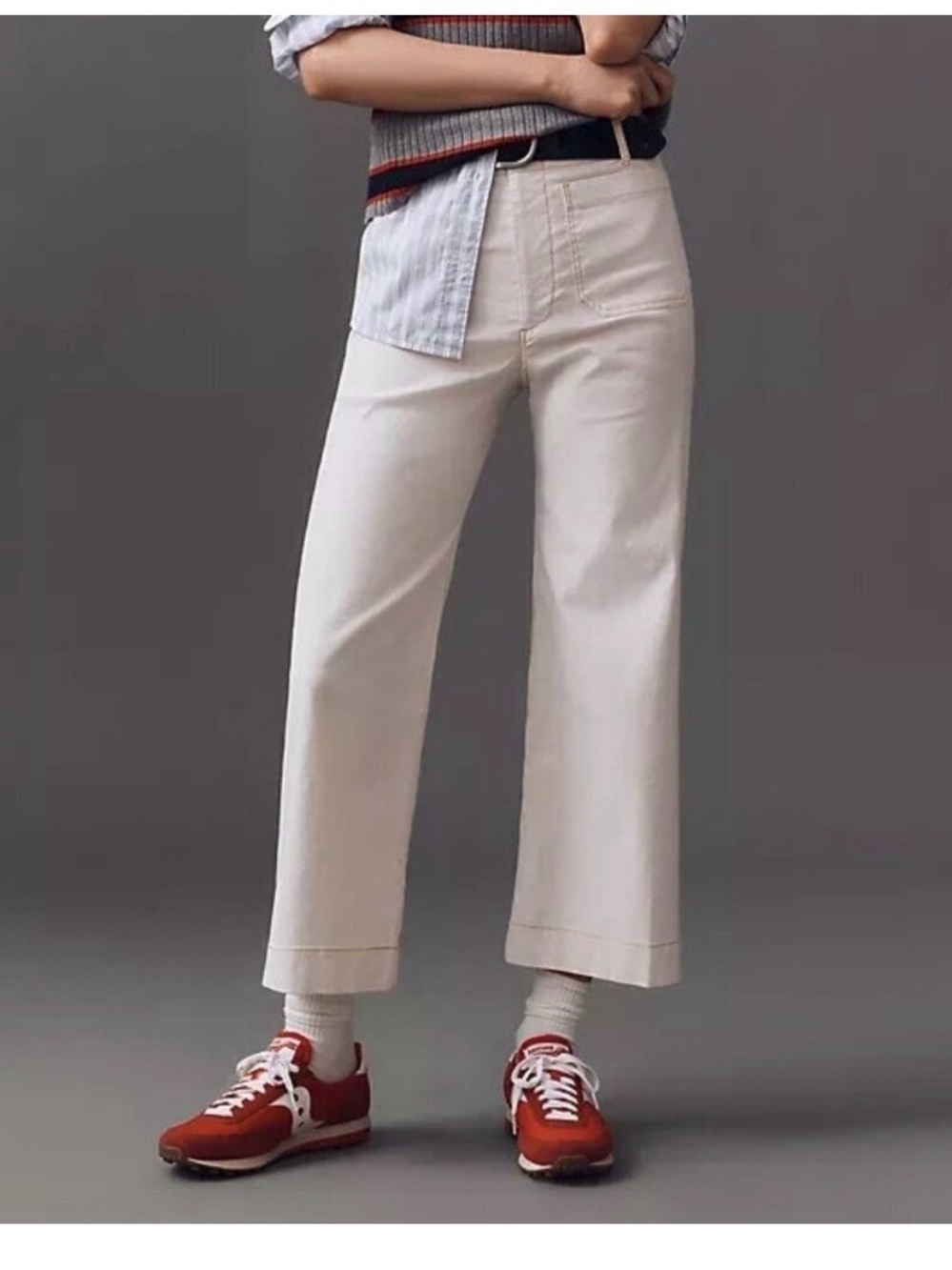 The Colette Cropped Wide-Leg Pants by Maeve: Contrast-Stitch  SIZE 31